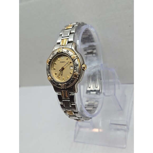 Fossil AM1991 Womens Two Tone Stainless Steel Date Watch Quartz New Battery 5ATM - Picture 2 of 11